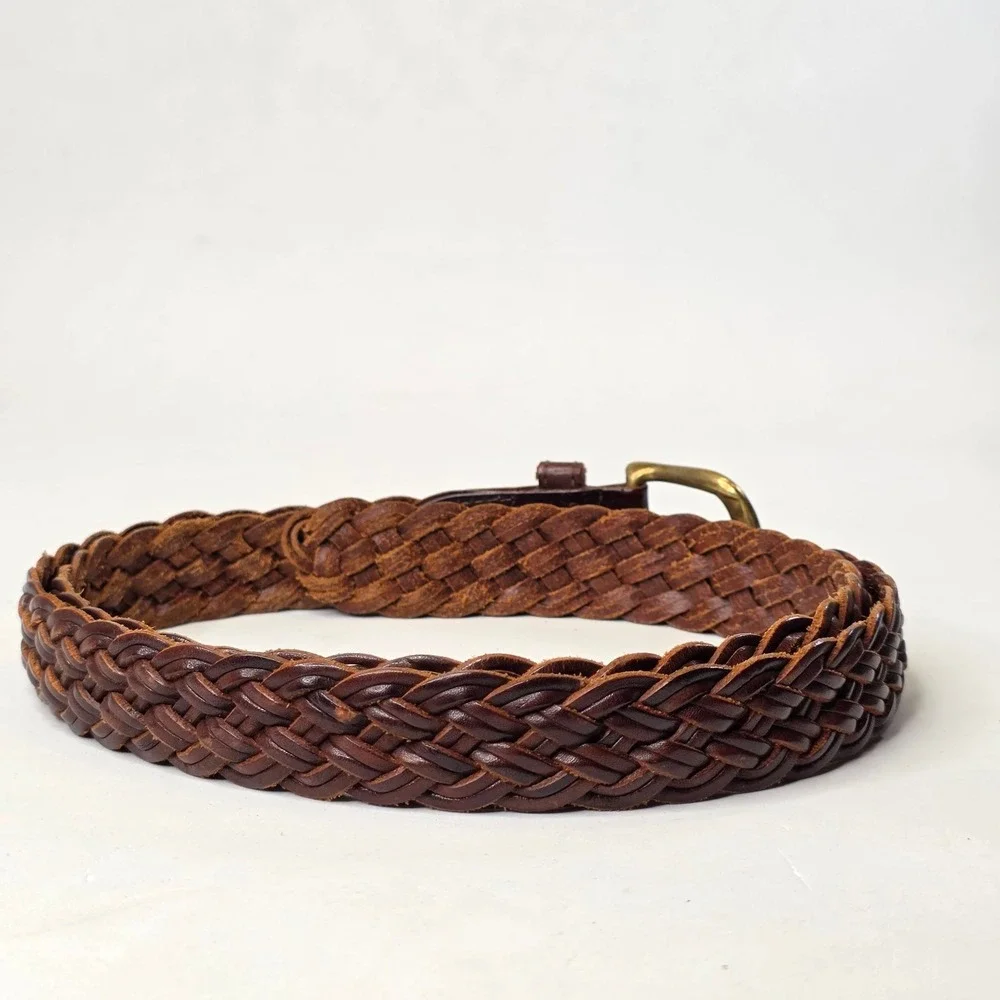 GreatLand Men's Braided Leather Belt Dark Brown Solid Brass Buckle 444-226 L